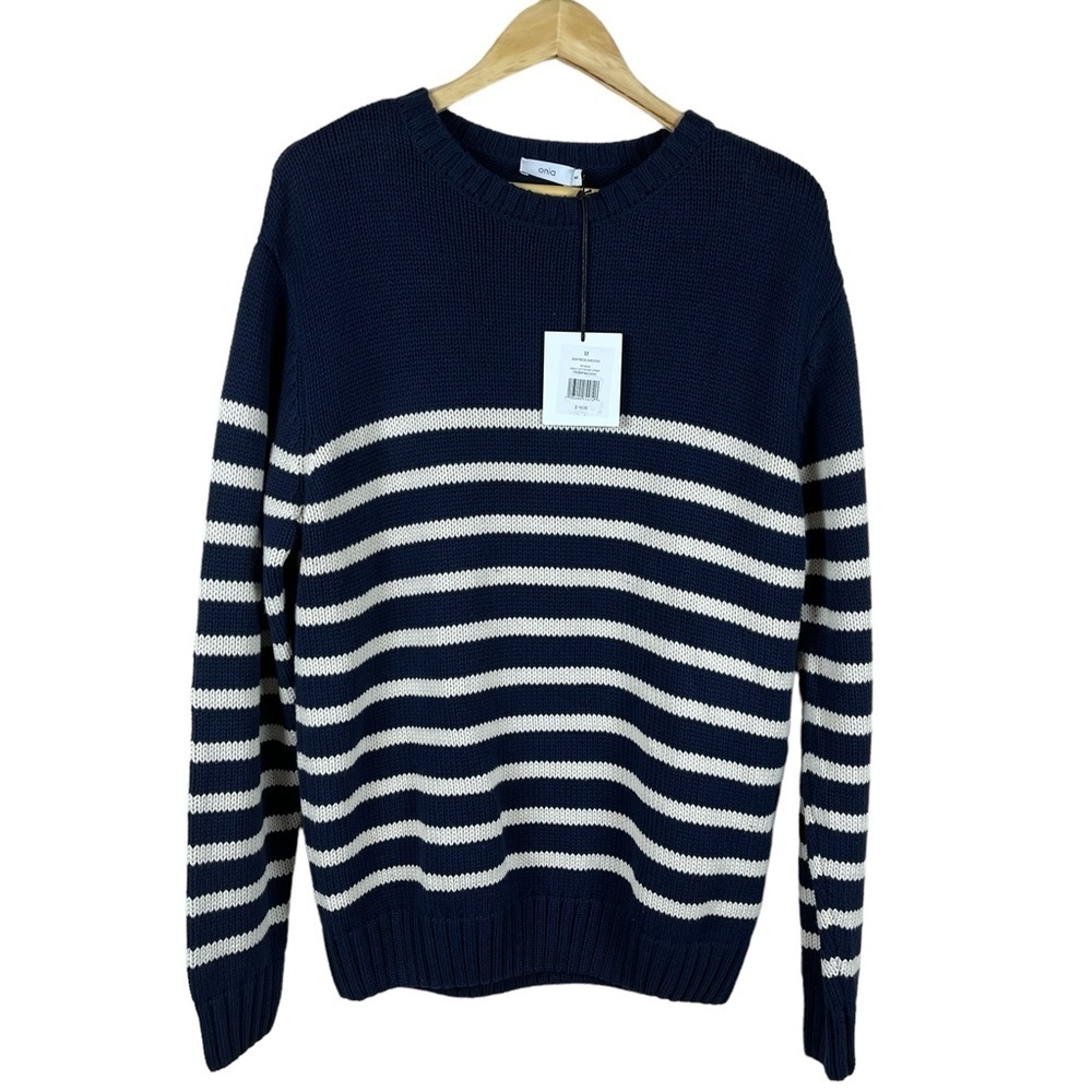 Onia Men's Boatneck Sweater Navy Striped Size M